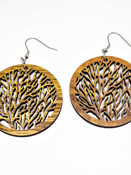 Genuine Handmade Koa Wood Tree Of Life Earring Pierce