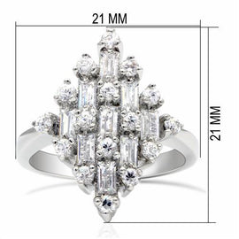 LO2061 - Rhodium Brass Ring with AAA Grade CZ  in Clear